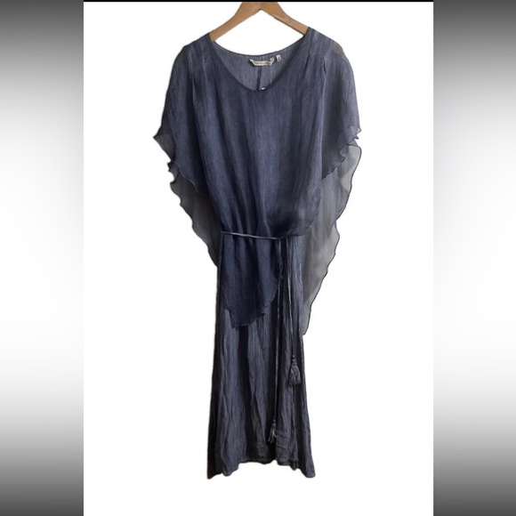 SOFT SURROUNDINGS - Flowy Overlay Cape Dress Grey Tassel Tied Size M NWT￼ - Picture 9 of 9